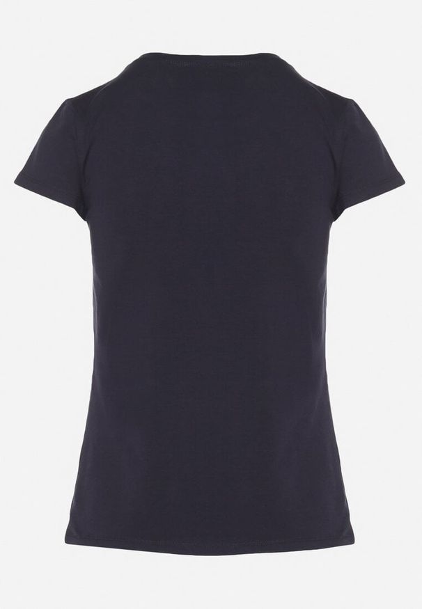 Born2be - Granatowy Bawełniany Klasyczny T-shirt Lunolia. Okazja: na co dzień. Kolor: niebieski. Materiał: bawełna. Wzór: gładki. Styl: klasyczny