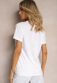 Renee - Biały T-shirt z Cyrkoniami w Różnych Kolorach Varcia. Okazja: na co dzień. Kolor: biały. Materiał: jeans. Styl: casual, elegancki