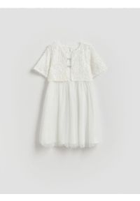 Reserved - Sukienka z bolerkiem - biały. Kolor: biały. Materiał: dzianina #1