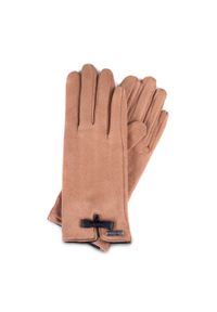Wittchen - Damskie rękawiczki z kokardką. Kolor: brązowy. Materiał: poliester. Sezon: wiosna, jesień. Styl: casual, elegancki