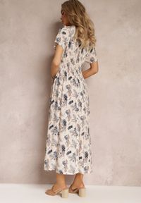 Renee - Beżowa Wiskozowa Sukienka Maxi w Kwiaty Gumką w Pasie Shyle. Kolor: beżowy. Materiał: wiskoza. Długość rękawa: krótki rękaw. Wzór: kwiaty. Sezon: lato, wiosna. Długość: maxi #5