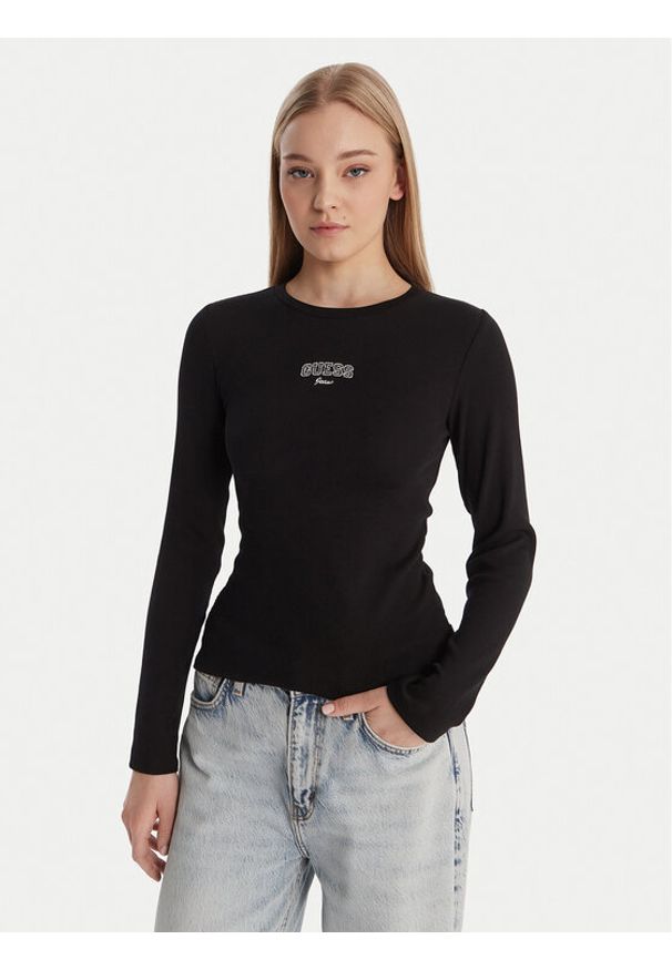 Guess Jeans T-Shirt W6RP22 KA0H1 Czarny Slim Fit. Kolor: czarny. Materiał: bawełna