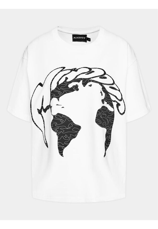 Mindout T-Shirt Globe Biały Boxy Fit. Kolor: biały. Materiał: bawełna
