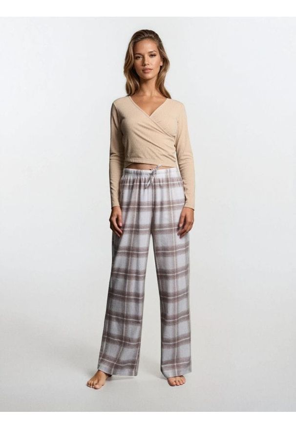 Sinsay - Spodnie od piżamy w kratę - beżowy. Kolor: beżowy