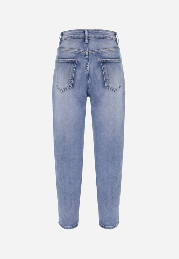 Born2be - Niebieskie Klasyczne Jeansy Mom Fit z Wysokim Stanem z Bawełny Charvielle. Okazja: na co dzień. Stan: podwyższony. Kolekcja: plus size. Kolor: niebieski. Długość: krótkie. Styl: klasyczny