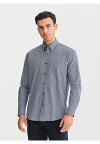 Pako Lorente - PAKO LORENTE – Granatowa koszula we wzór geometryczny. Kolor: niebieski. Materiał: elastan, bawełna. Długość rękawa: długi rękaw. Długość: długie. Wzór: geometria #1