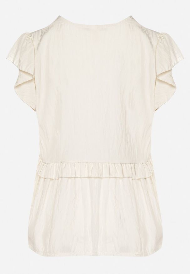 Born2be - Jasnobeżowa Koszula z Wiskozą z Falbankami i Dekoltem w Kształcie Litery V Alivienne. Okazja: na co dzień. Typ kołnierza: kołnierz z falbankami, dekolt w kształcie V. Kolor: beżowy. Materiał: wiskoza. Długość rękawa: krótki rękaw. Długość: krótkie. Styl: casual