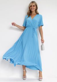 Born2be - Ciemnoniebieska Sukienka Plisowana Maxi z Wiązanym Paskiem Dianiza. Kolor: niebieski. Materiał: materiał. Długość: maxi #2
