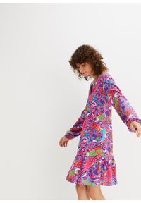 bonprix - Sukienka tunikowa z lejącej wiskozy. Kolor: różowy. Materiał: wiskoza. Wzór: nadruk. Styl: elegancki #1