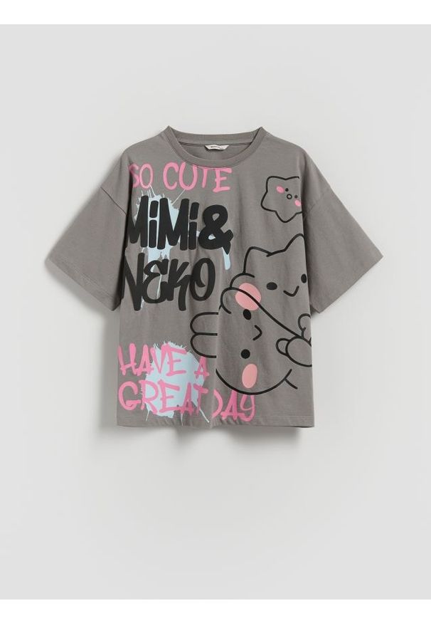 Reserved - T-shirt Mimi & Neko - ciemnoszary. Kolor: szary. Materiał: bawełna