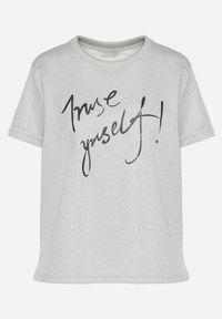 Born2be - Jasnoszary T-shirt z Ozdobnym Nadrukiem z Brokatem Tenesia. Okazja: na co dzień. Kolor: szary. Materiał: jeans, materiał. Wzór: nadruk. Styl: klasyczny, elegancki, casual #3