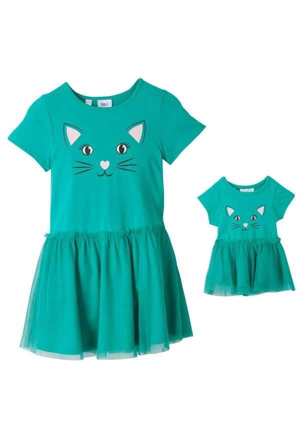 Sukienka dziewczęca + sukienka dla lalki (2 części) bonprix szmaragdowy. Kolor: zielony