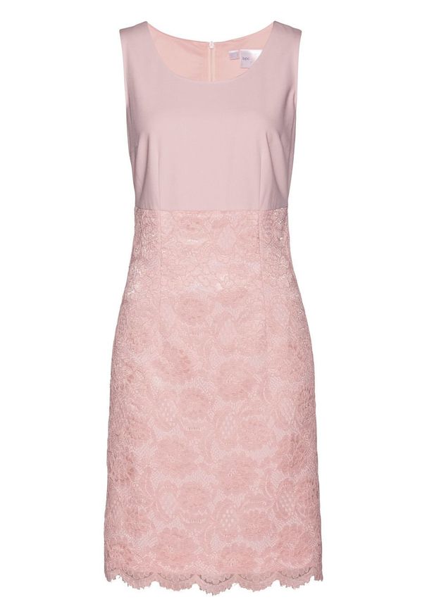 Sukienka ołówkowa z koronką bonprix pastelowy jasnoróżowy. Kolor: różowy. Materiał: koronka. Wzór: koronka. Typ sukienki: ołówkowe