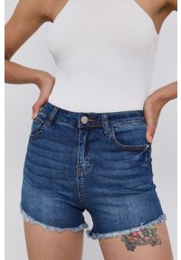 Morgan Szorty jeansowe damskie gładkie high waist. Okazja: na co dzień. Stan: podwyższony. Kolor: niebieski. Materiał: jeans. Wzór: gładki. Styl: casual