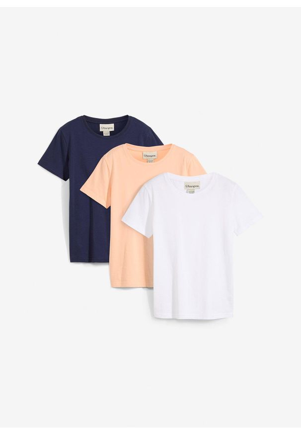 bonprix - T-shirt z czystej bawełny organicznej (3-pak). Kolor: niebieski. Materiał: bawełna