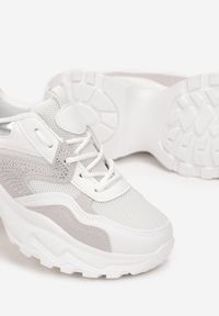 Renee - Białe Sneakersy na Grubej Podeszwie z Cyrkoniami Jholie. Wysokość cholewki: przed kostkę. Kolor: biały. Materiał: materiał #5