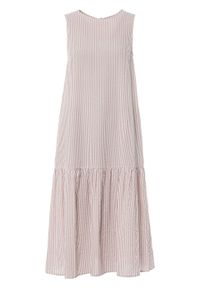 Sukienka z wiązanymi troczkami bonprix piaskowy w paski. Kolor: beżowy. Wzór: paski. Sezon: lato #1