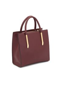 Kazar - Bordowa torebka z łączonych skór ozdobiona złotą zawieszką. Kolor: czerwony. Wzór: aplikacja. Materiał: zamszowe, skórzane. Styl: elegancki #3