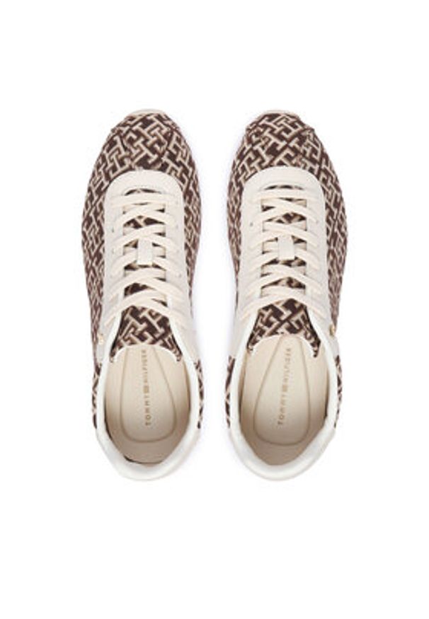 TOMMY HILFIGER - Tommy Hilfiger Sneakersy Bella Monogram Sneaker FW0FW09523 Brązowy. Kolor: brązowy. Materiał: materiał