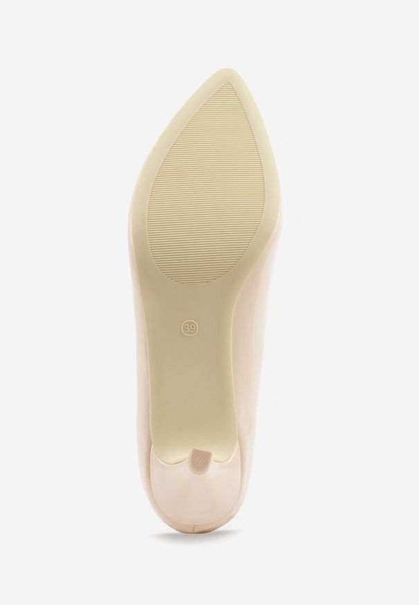 Renee - Beżowe Czółenka na Szpilce w Klasycznym Stylu Naolita. Kolor: beżowy. Wzór: gładki, aplikacja. Obcas: na szpilce. Styl: klasyczny