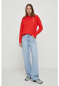 JOOP! - Joop! bluza damska kolor czerwony z kapturem gładka. Typ kołnierza: kaptur. Kolor: czerwony. Materiał: bawełna. Wzór: gładki #6