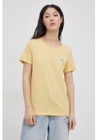 only - Only T-shirt bawełniany kolor żółty. Okazja: na co dzień. Kolor: żółty. Materiał: bawełna. Wzór: nadruk. Styl: casual