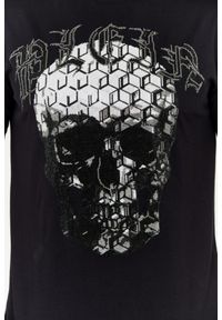 Philipp Plein - PHILIPP PLEIN Czarny t-shirt zdobiony dżetami z czaszką i logo. Kolor: czarny. Wzór: aplikacja #3