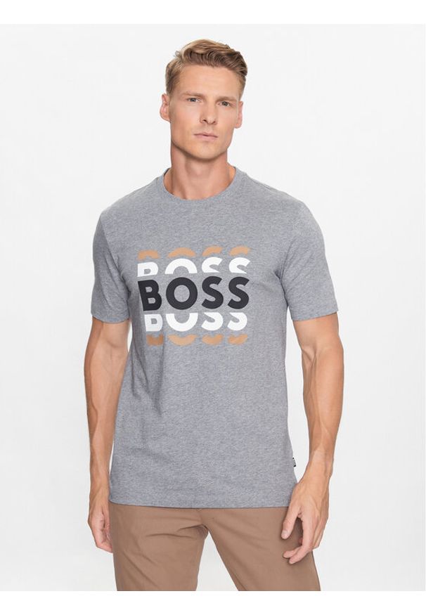 BOSS - Boss T-Shirt 50495735 Szary Regular Fit. Kolor: szary. Materiał: bawełna