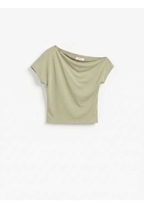Reserved - T-shirt z modalem - oliwkowy. Kolor: oliwkowy. Materiał: dzianina