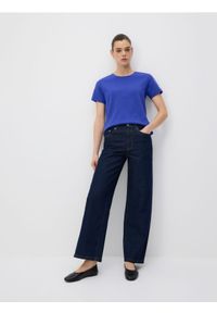 Reserved - Bawełniany t-shirt - niebieski. Kolor: niebieski. Materiał: bawełna