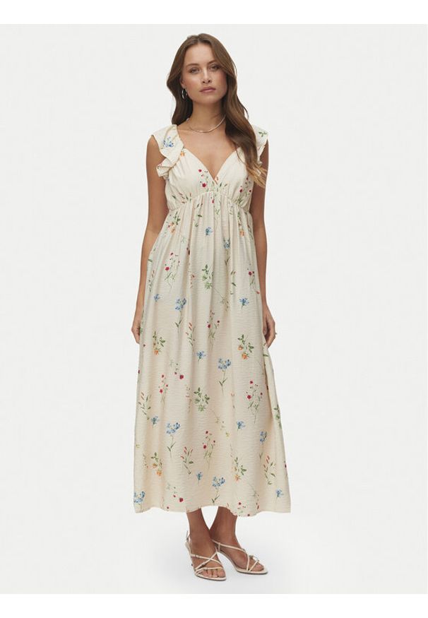Vero Moda Sukienka letnia Josie 10324125 Beżowy Regular Fit. Kolor: beżowy. Materiał: wiskoza. Sezon: lato