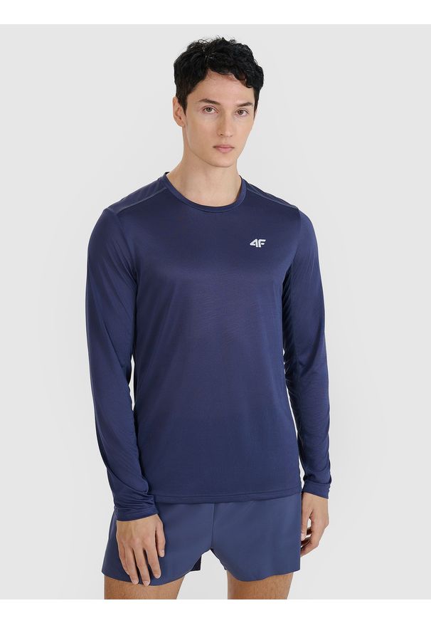 4f - 4F Longsleeve do biegania szybkoschnący męski - szary M. Kolor: szary. Materiał: włókno, tkanina, materiał, syntetyk, dzianina. Długość rękawa: długi rękaw. Długość: krótkie. Wzór: gładki, ze splotem. Sport: bieganie