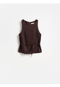 Reserved - LADIES` BLOUSE - ciemnobrązowy. Kolor: brązowy. Materiał: len, wiskoza #1