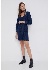 Pepe Jeans Sukienka jeansowa mini prosta. Okazja: na co dzień. Kolor: niebieski. Długość rękawa: długi rękaw. Typ sukienki: proste. Styl: casual. Długość: mini #2