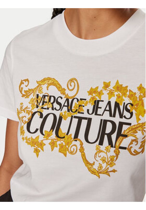 Versace Jeans Couture T-Shirt 77HAHE05 CJ00E Biały Regular Fit. Kolor: biały. Materiał: bawełna