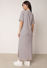 Born2be - Wielokolorowa Pudełkowa Sukienka z Bawełny w Poziome Paski Diove. Okazja: do pracy, na co dzień, na spacer. Kolor: wielokolorowy. Materiał: bawełna. Wzór: paski. Typ sukienki: proste. Styl: klasyczny, casual #5