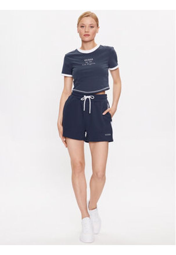 Guess T-Shirt Signature V3GI02 KBNW0 Granatowy Slim Fit. Kolor: niebieski. Materiał: bawełna