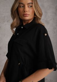 Renee - Czarna Koszula z Bawełną o Nietoperzowym Kroju z Wiązaniem w Stylu Utility Kelathe. Kolor: czarny. Materiał: bawełna #2