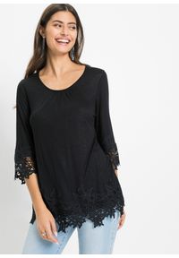 bonprix - Shirt z koronką. Kolor: czarny. Materiał: koronka. Wzór: koronka. Sezon: lato