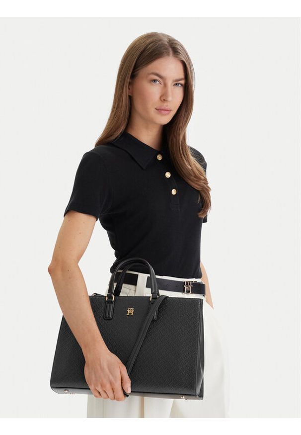 TOMMY HILFIGER - Tommy Hilfiger Torebka Th Daily Satchel Mono AW0AW18418 Czarny. Kolor: czarny. Materiał: skórzane