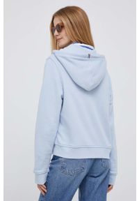 TOMMY HILFIGER - Tommy Hilfiger bluza damska kolor niebieski z kapturem gładka. Typ kołnierza: kaptur. Kolor: niebieski. Materiał: bawełna. Długość rękawa: długi rękaw. Długość: długie. Wzór: gładki #3