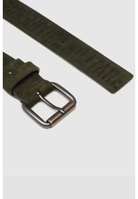 Aeronautica Militare - AERONAUTICA MILITARE Skórzany zielony pasek męski z wypukłymi napisami, Rozmiar 100. Kolor: zielony. Materiał: skóra. Wzór: napisy #4