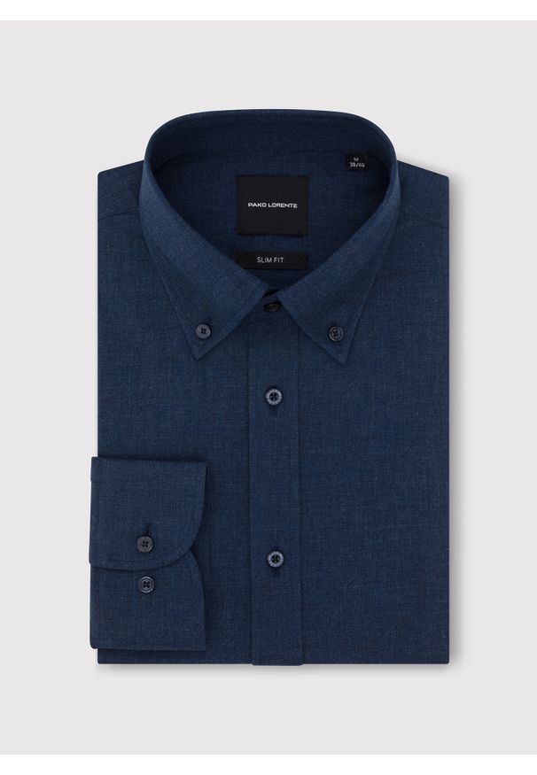 Pako Lorente - PAKO LORENTE – Granatowa koszula melanż. Kolor: niebieski. Materiał: bawełna. Długość rękawa: długi rękaw. Długość: długie. Wzór: melanż
