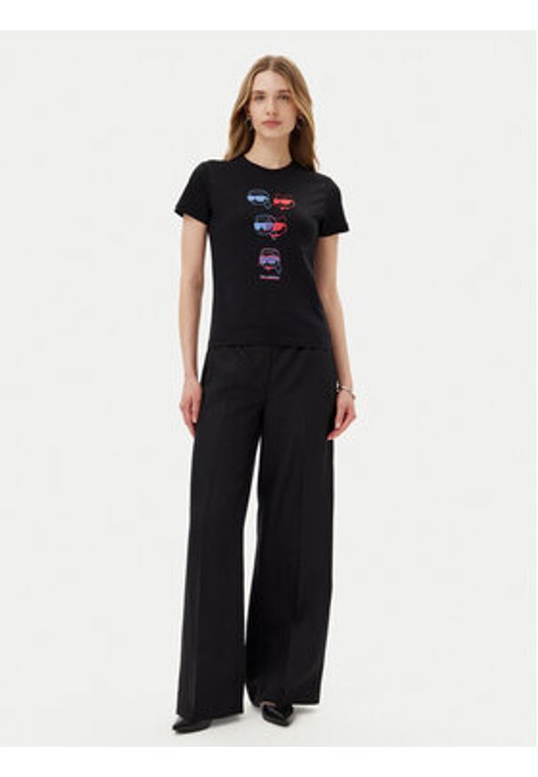 Karl Lagerfeld - KARL LAGERFELD T-Shirt A2W17104 Czarny Relaxed Fit. Typ kołnierza: dekolt w karo. Kolor: czarny. Materiał: bawełna