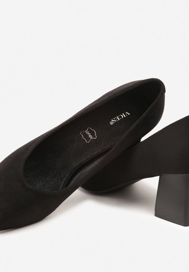 Renee - Czarne Czółenka Vices na Stożku z Wkładką ze Skóry Naturalnej Esande. Okazja: na wesele, na imprezę, na ślub cywilny. Kolor: czarny. Materiał: skóra. Obcas: na stożku. Styl: klasyczny, wizytowy. Wysokość obcasa: średni