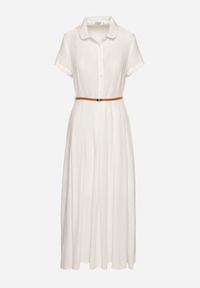 Born2be - Biała Wiskozowa Sukienka o Koszulowym Fasonie z Wąskim Paskiem Fillamea. Kolor: biały. Materiał: wiskoza. Wzór: aplikacja. Typ sukienki: koszulowe. Styl: elegancki #7