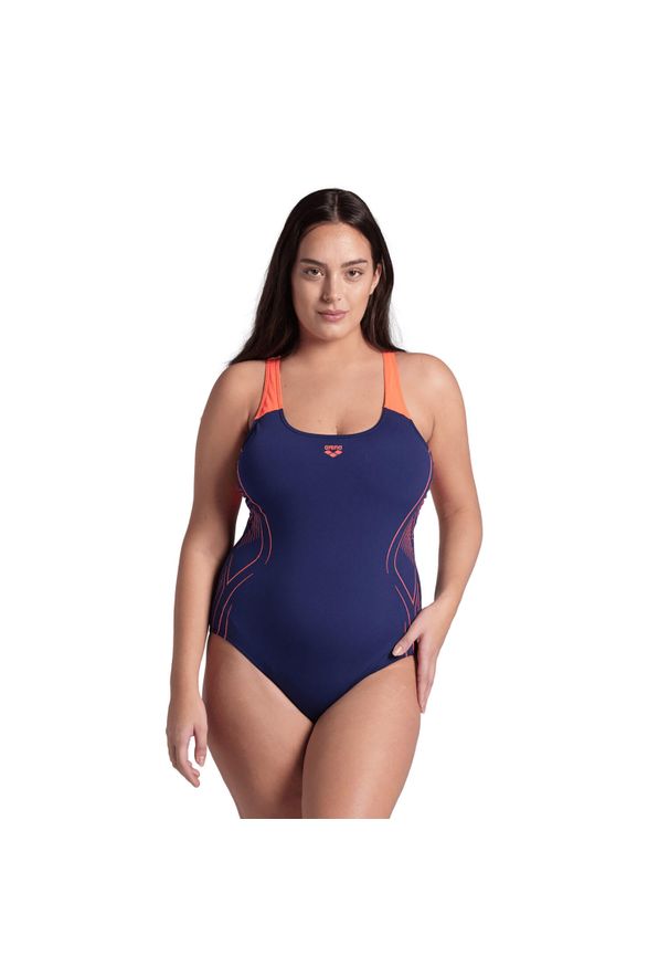 Damski strój kąpielowy jednoczęściowy kostium basen Arena Reflecting. Kolor: niebieski, wielokolorowy, czarny