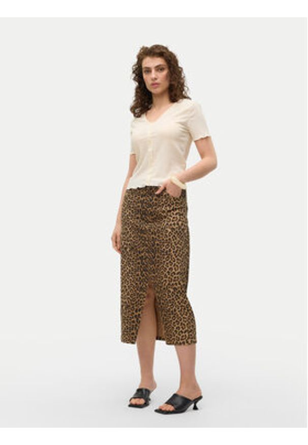 Vero Moda Spódnica jeansowa Veri 10331065 Brązowy Regular Fit. Kolor: brązowy. Materiał: bawełna