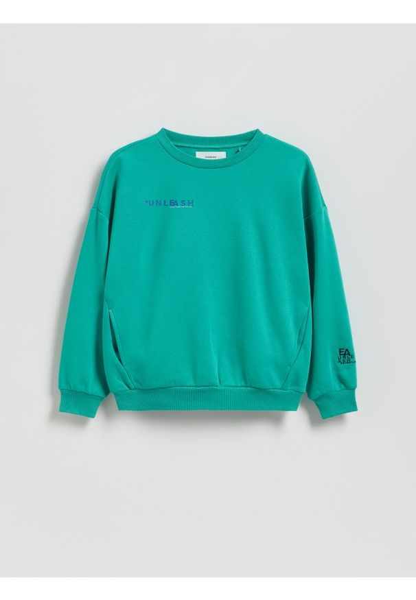 Reserved - Bawełniana bluza oversize - zielony. Kolor: zielony. Materiał: bawełna