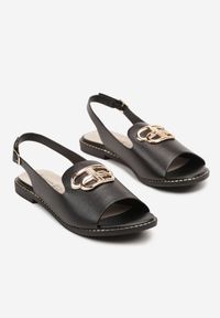 Born2be - Czarne Sandały Slingback ze Skórzaną Wkładką i Metaliczną Aplikacją Alavena. Okazja: na co dzień. Kolor: czarny. Materiał: skóra. Wzór: aplikacja. Sezon: lato. Obcas: na obcasie. Styl: casual, elegancki #6